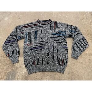Vintage McGregor Sweater Mens Medium Black Gray Abstract Geometric Crewneck 90s